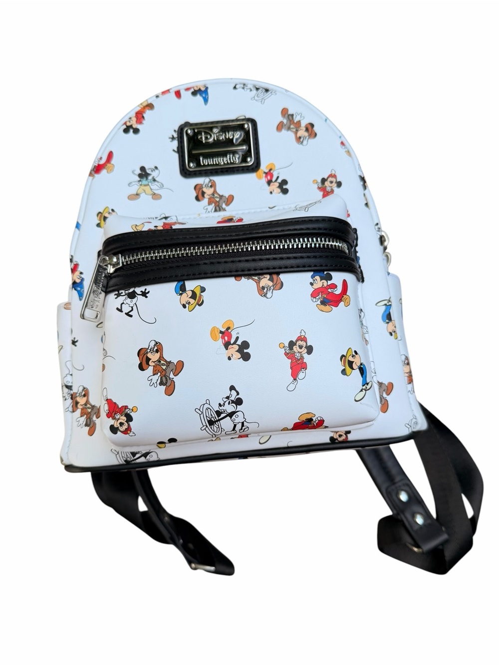 Loungefly Disney Mickey Mouse Outfits Allover Print Mini Backpack White Black